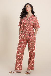 Zivame Dot & Doze Knit Poly Pyjama Set - Raw Sienna — thumbnail 2